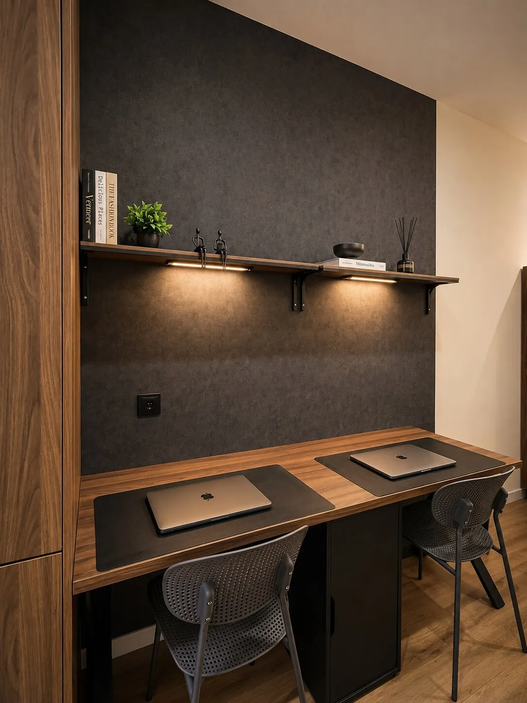 Doppia postazione di lavoro con illuminazione integrata